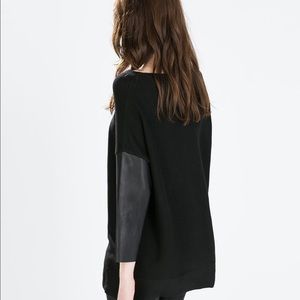zara knit sweater with leather sleeves